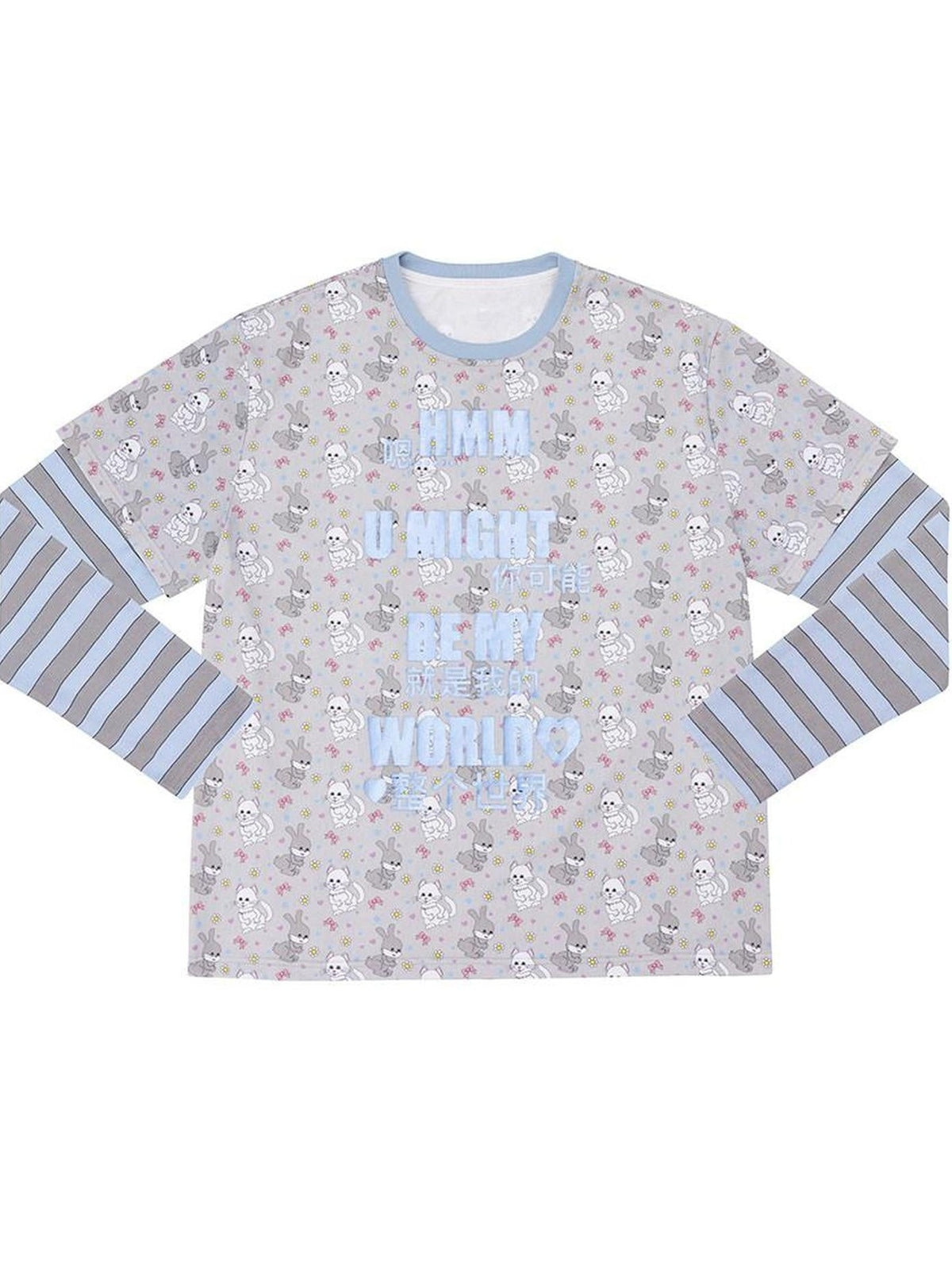 CFIERCE Cotton Rich Loose Fit Crew Neck Long Sleeve Unisex Letter Print T-Shirt