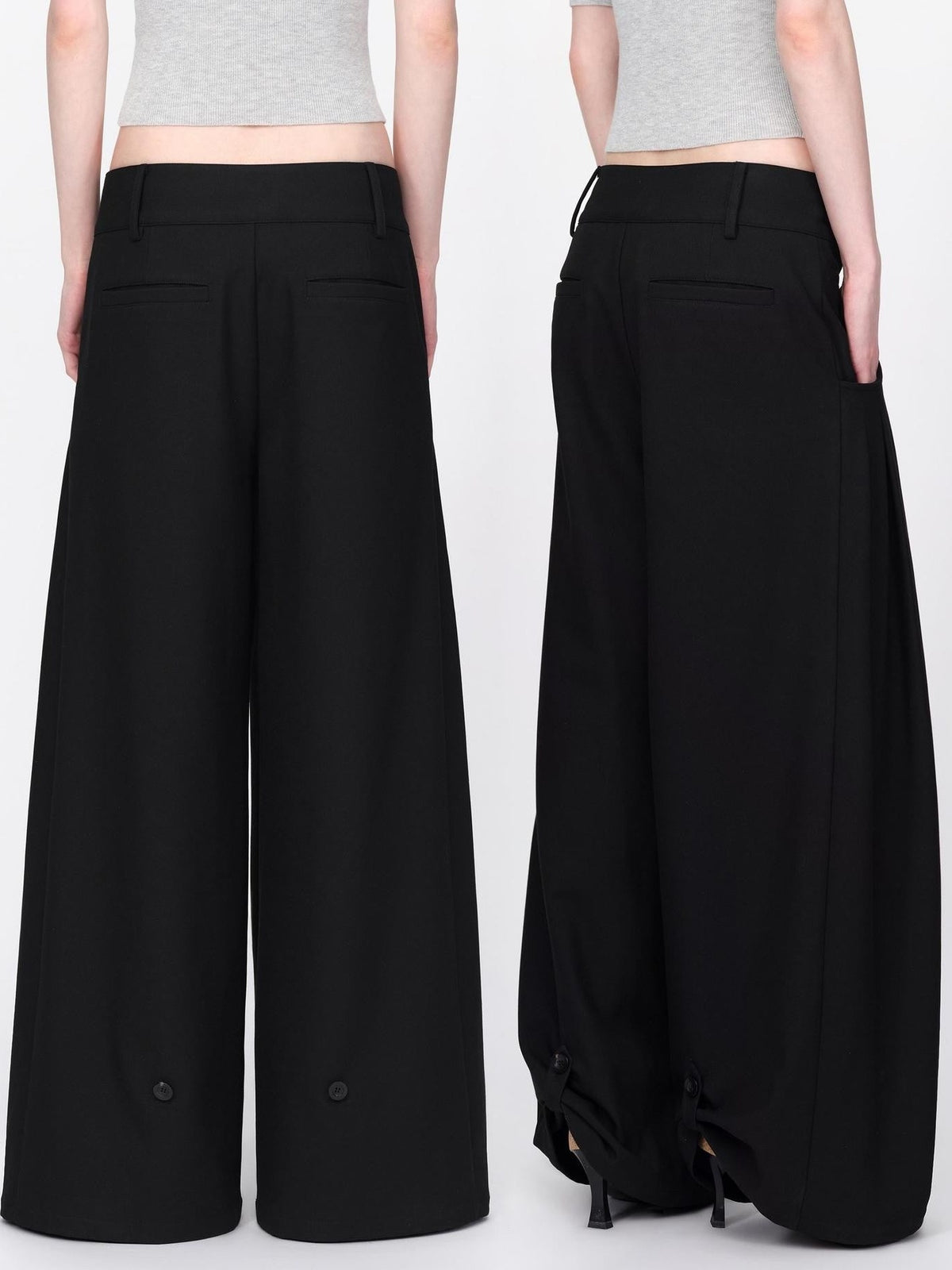 RUN TO THE FUTURE Black Minimalist Wide Leg Mid Low Rise Women&