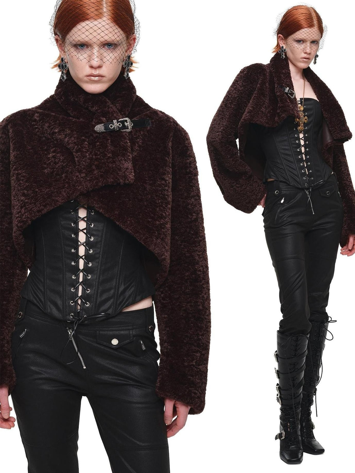 1JINN STUDIO Leopard Print Belted Funnel Neck Women&