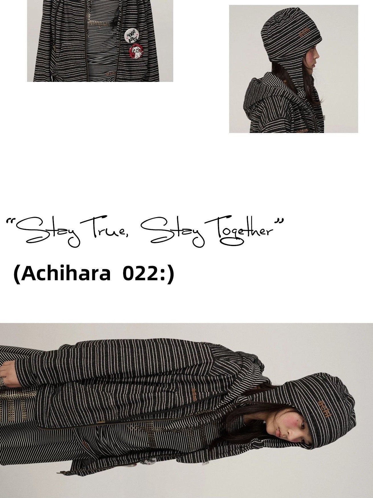 Achihara Lightweight Polyester Casual Round Top Women Black White Striped Hat