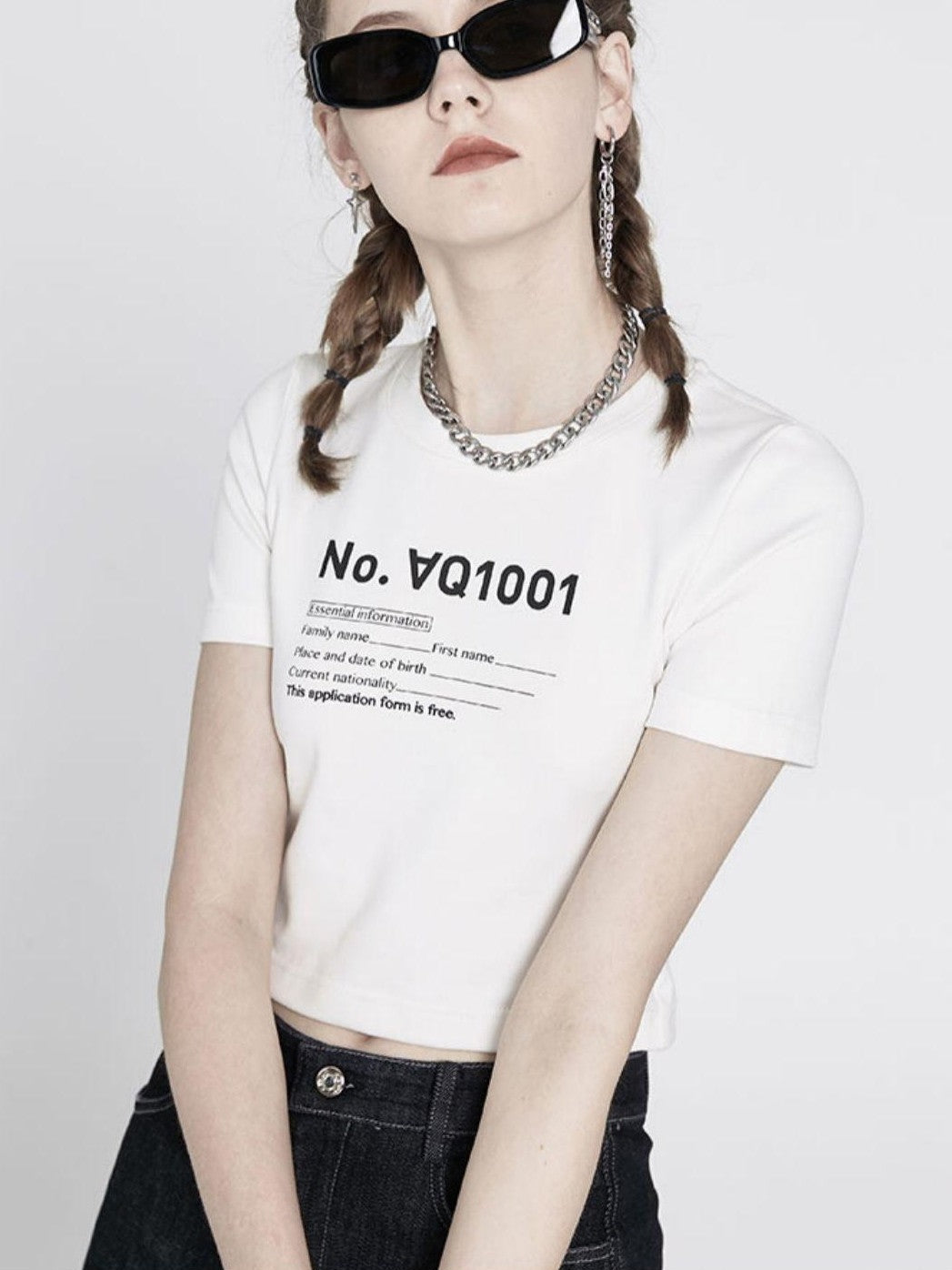 ANYQUESTION Black And White Printed Stretch Slim Fit Short Sleeve Women&