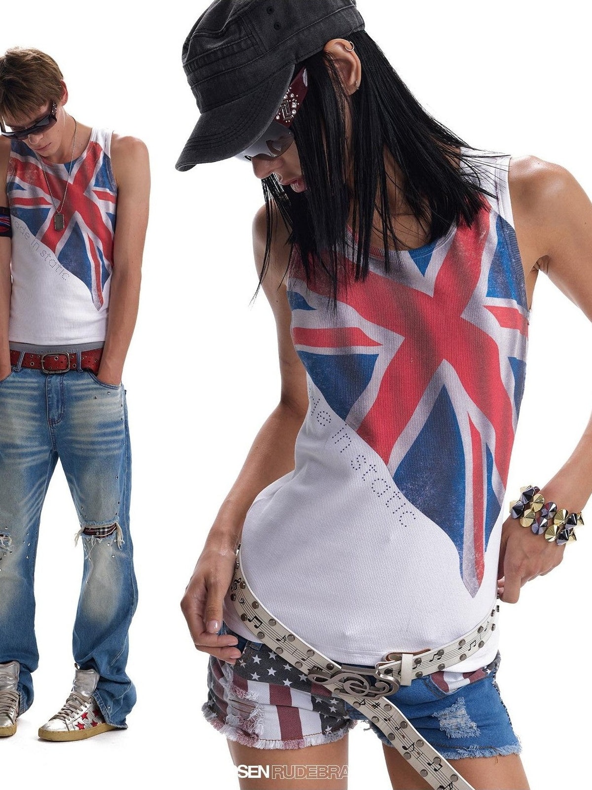 no E mosen Digital Print Union Jack Color Block Slim Fit Women&