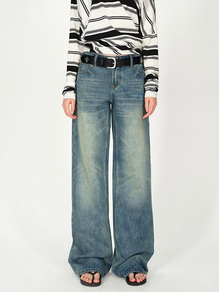 AFTADAWN Vintage Washed Low Rise Wide Loose Women&