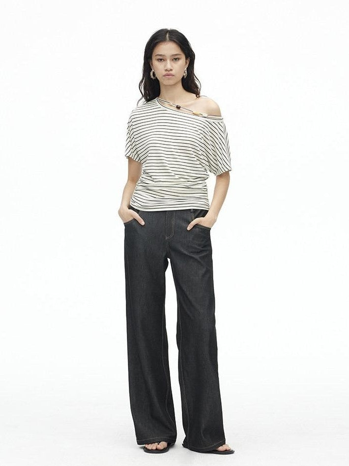 AFTADAWN Striped Beaded Halter Asymmetric Women&
