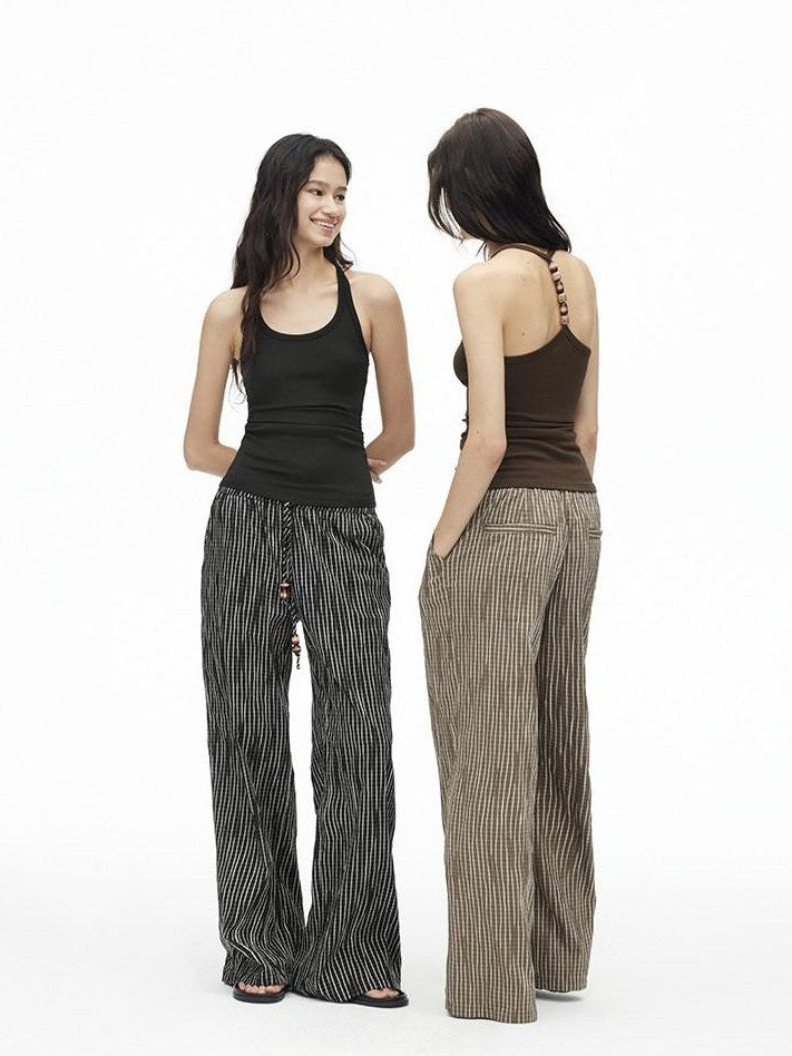 AFTADAWN Cropped Backless Beaded Ruched U Neck Slim Women&