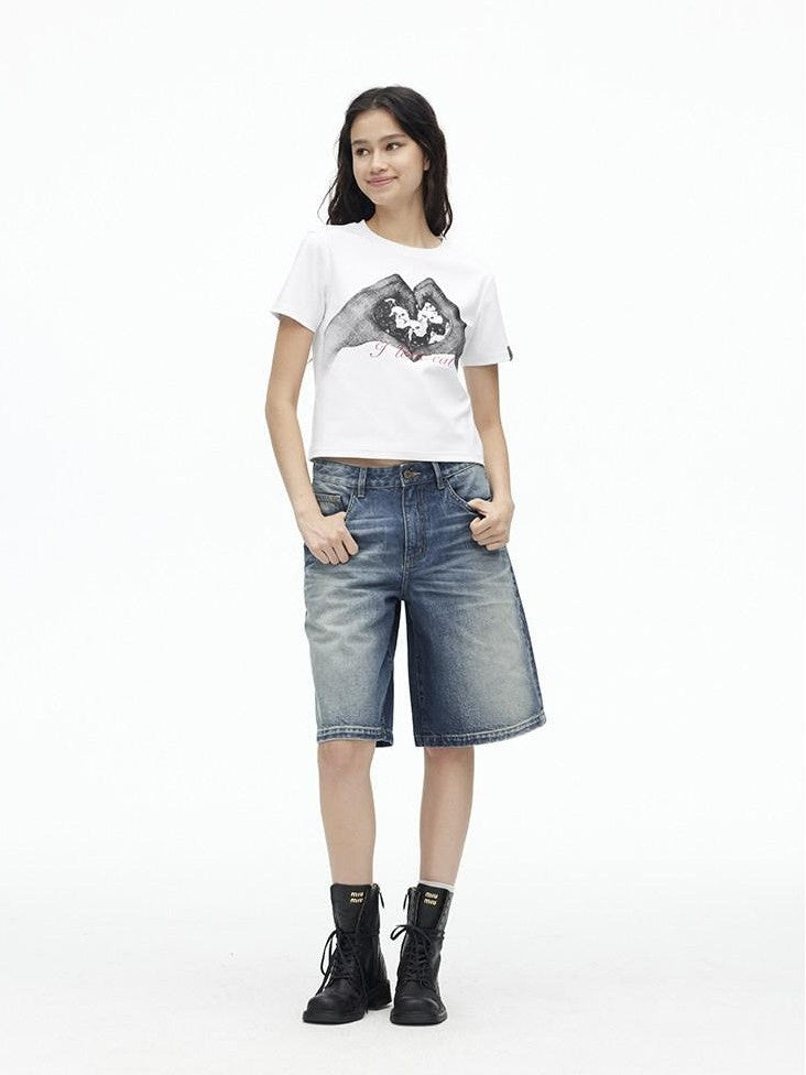 AFTADAWN Creative Printed Crew Neck Slightly Loose Women&
