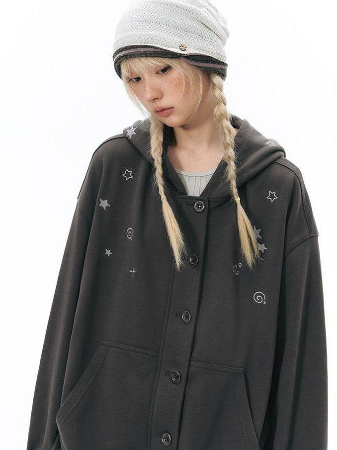 NAPSNAPS Crying Face Embroidered Vintage Button Placket Women&