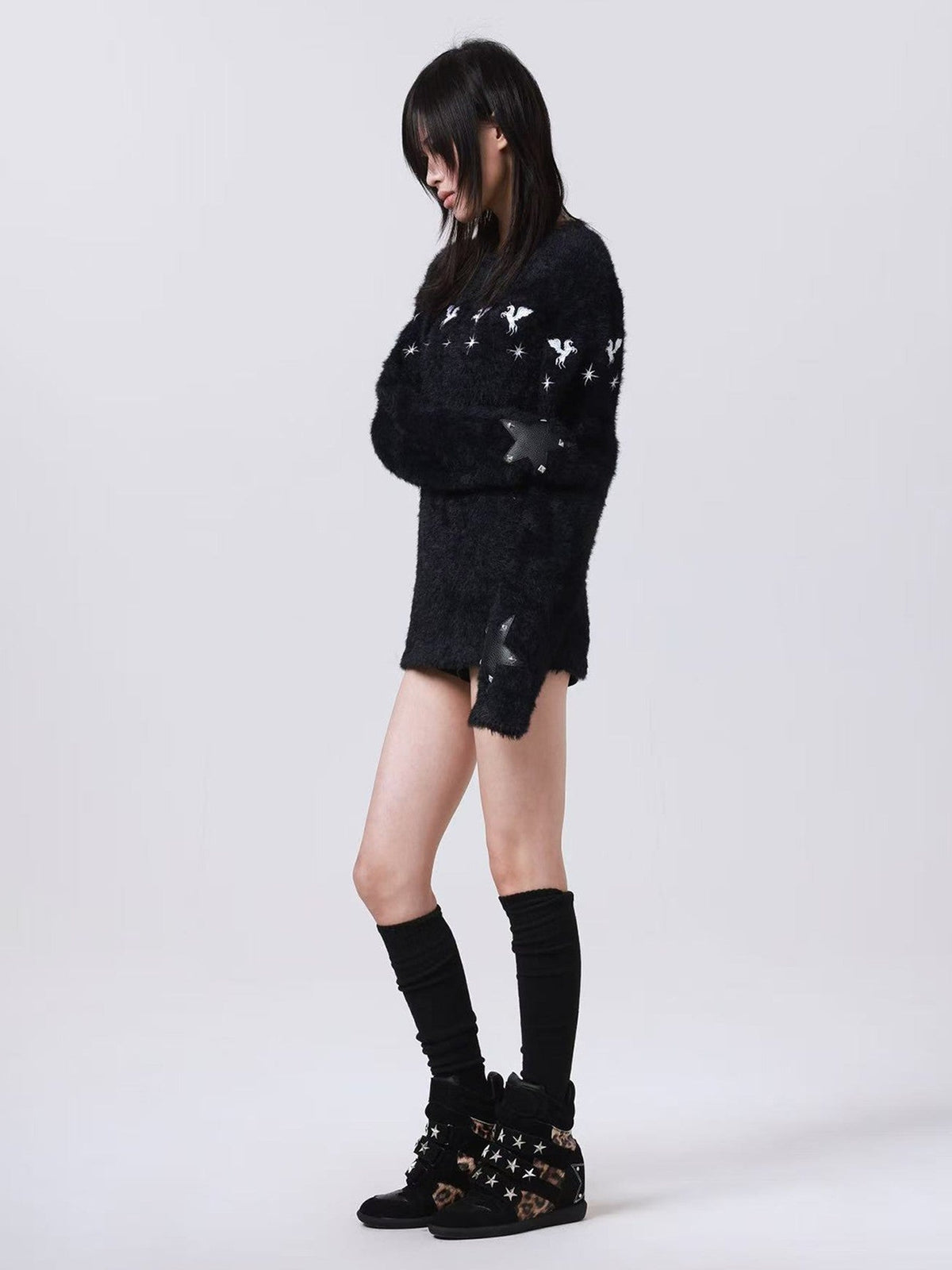 DETW online Leopard Print Studded Platform Wedge Women&