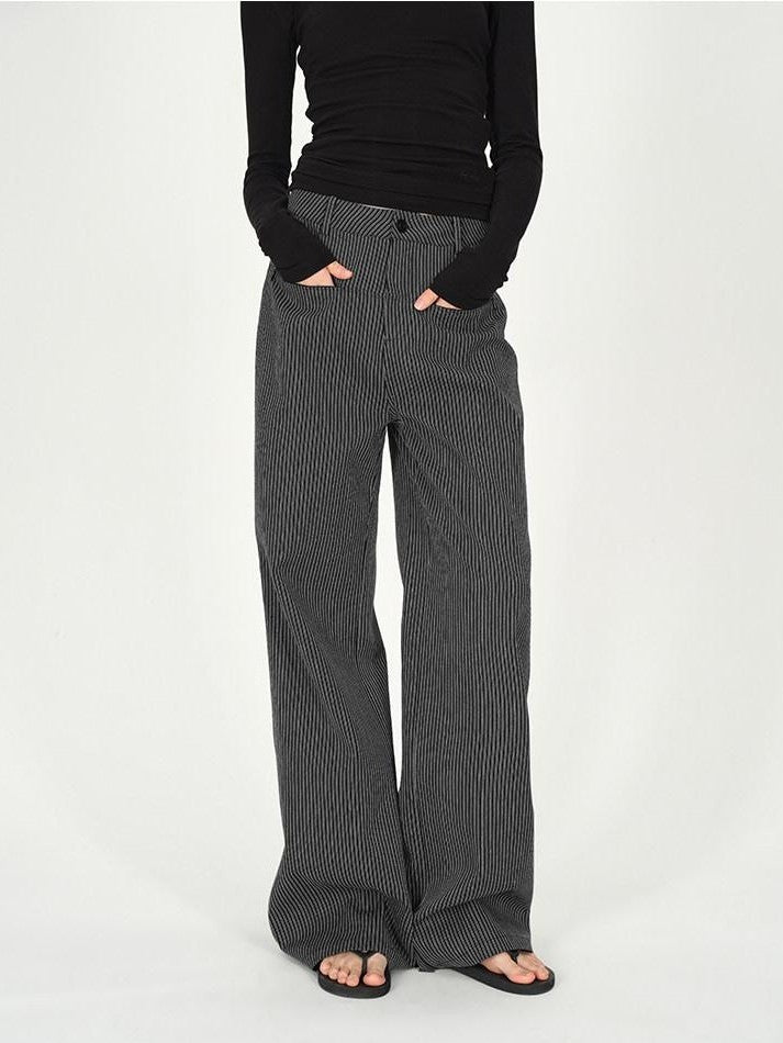 AFTADAWN Black White Vertical Stripe Pocket Low Waist Women&