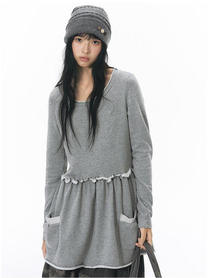 NAPSNAPS Rolled Edge Raw Hem Long Sleeve Round Neck Women&
