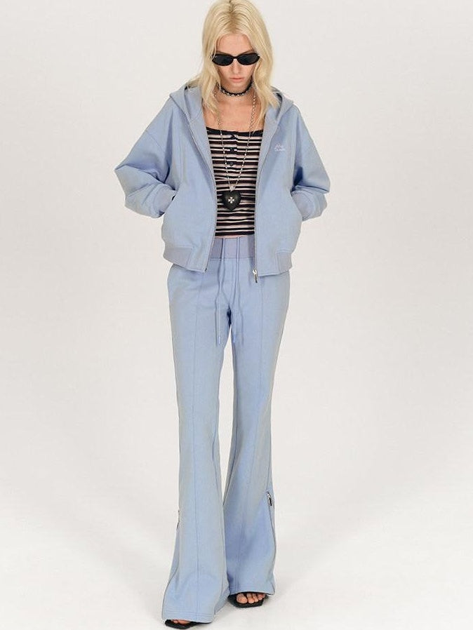 AFTADAWN Solid Hooded Zip Jacket Micro Flare Pants Women&