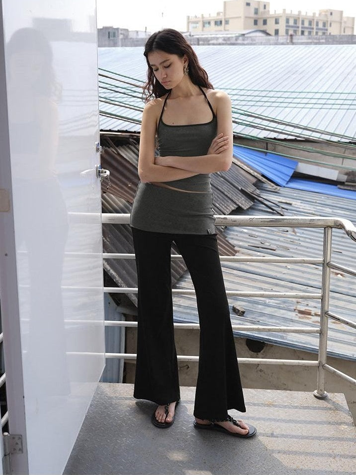 AFTADAWN Colorblock Backless Halter Tie Slim Women&