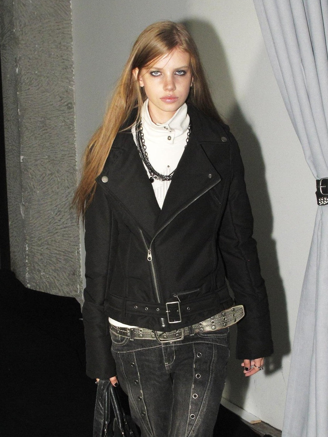 wear And tear Punk Metal Studded Zip Waist Cinched Women&