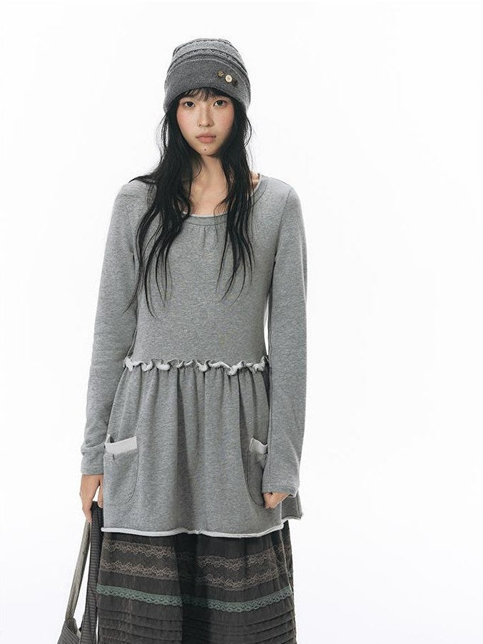 NAPSNAPS Rolled Edge Raw Hem Long Sleeve Round Neck Women&