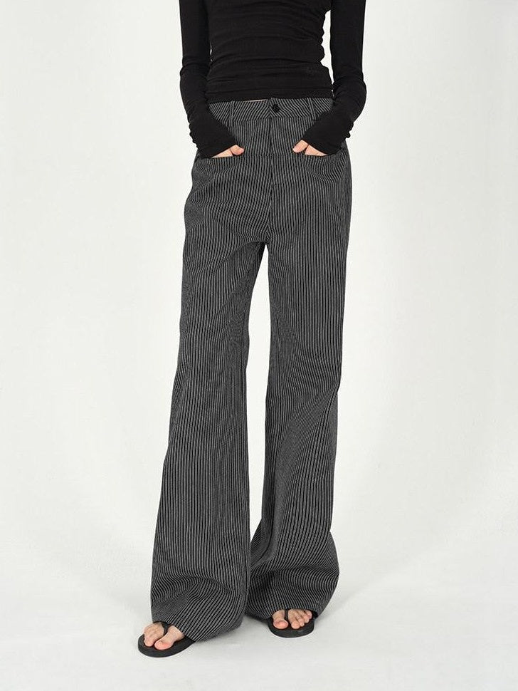 AFTADAWN Black White Vertical Stripe Pocket Low Waist Women&