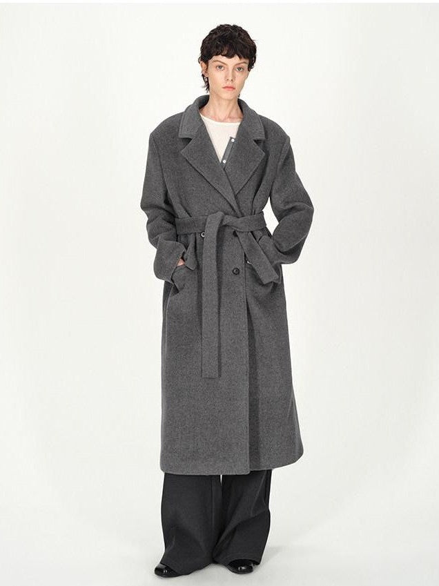 AFTADAWN Gray Double Breasted Half Collar Pocket Long Women&