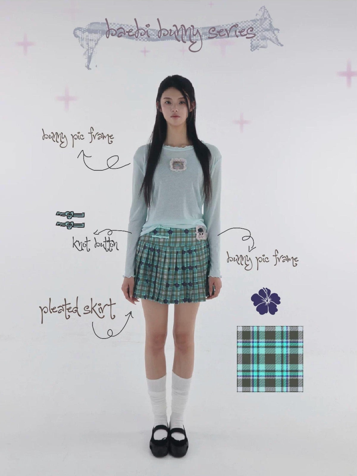 bae bi Dense Twill Plaid Frog Button High Waist Women&