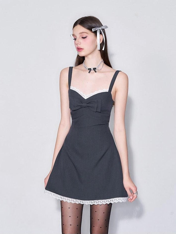 AFTADAWN 3d Bow V-neck Cinched Waist Aline Wide Strap Women&