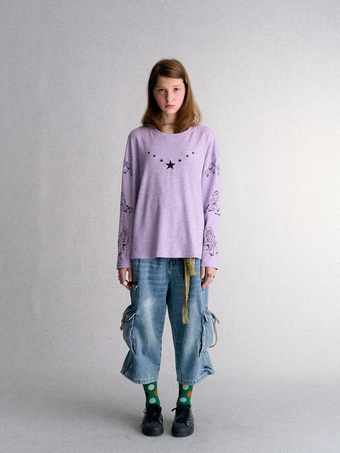 Achihara Star Embroidered Print Loose Fit Women&