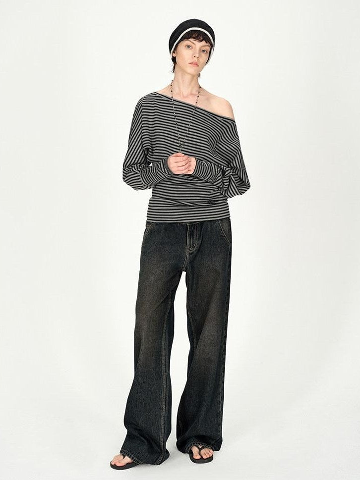 AFTADAWN Dark Washed Distressed Low Rise Women&