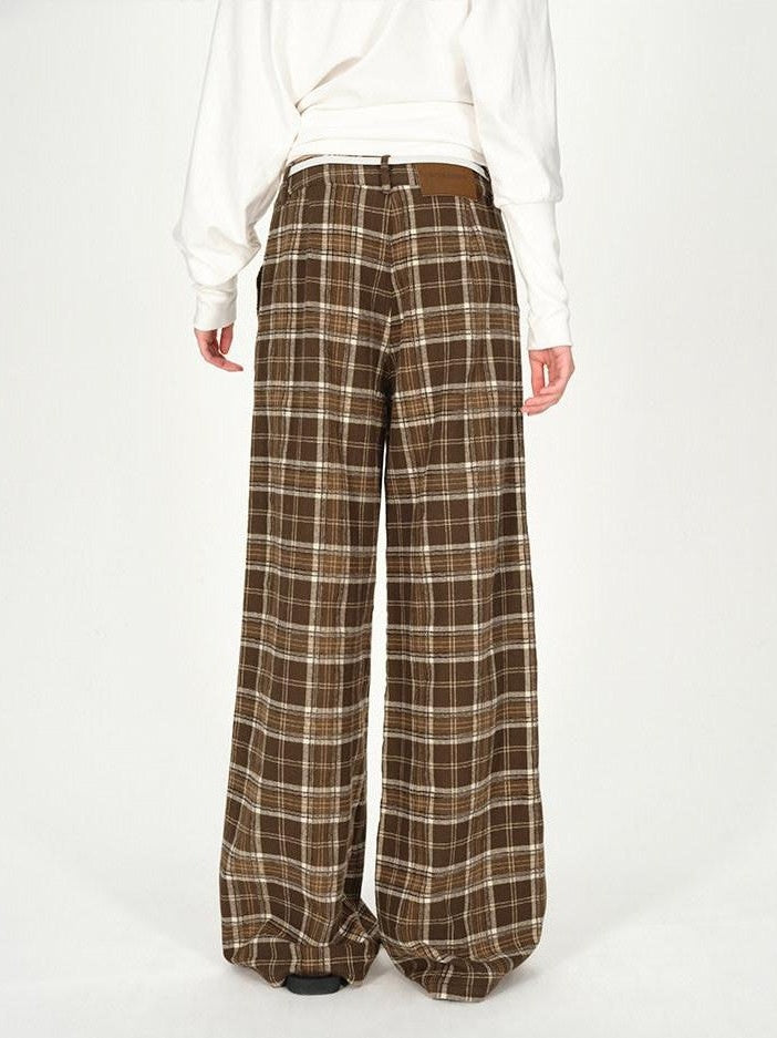 AFTADAWN Plaid Textured Pleated Low Waist Women&