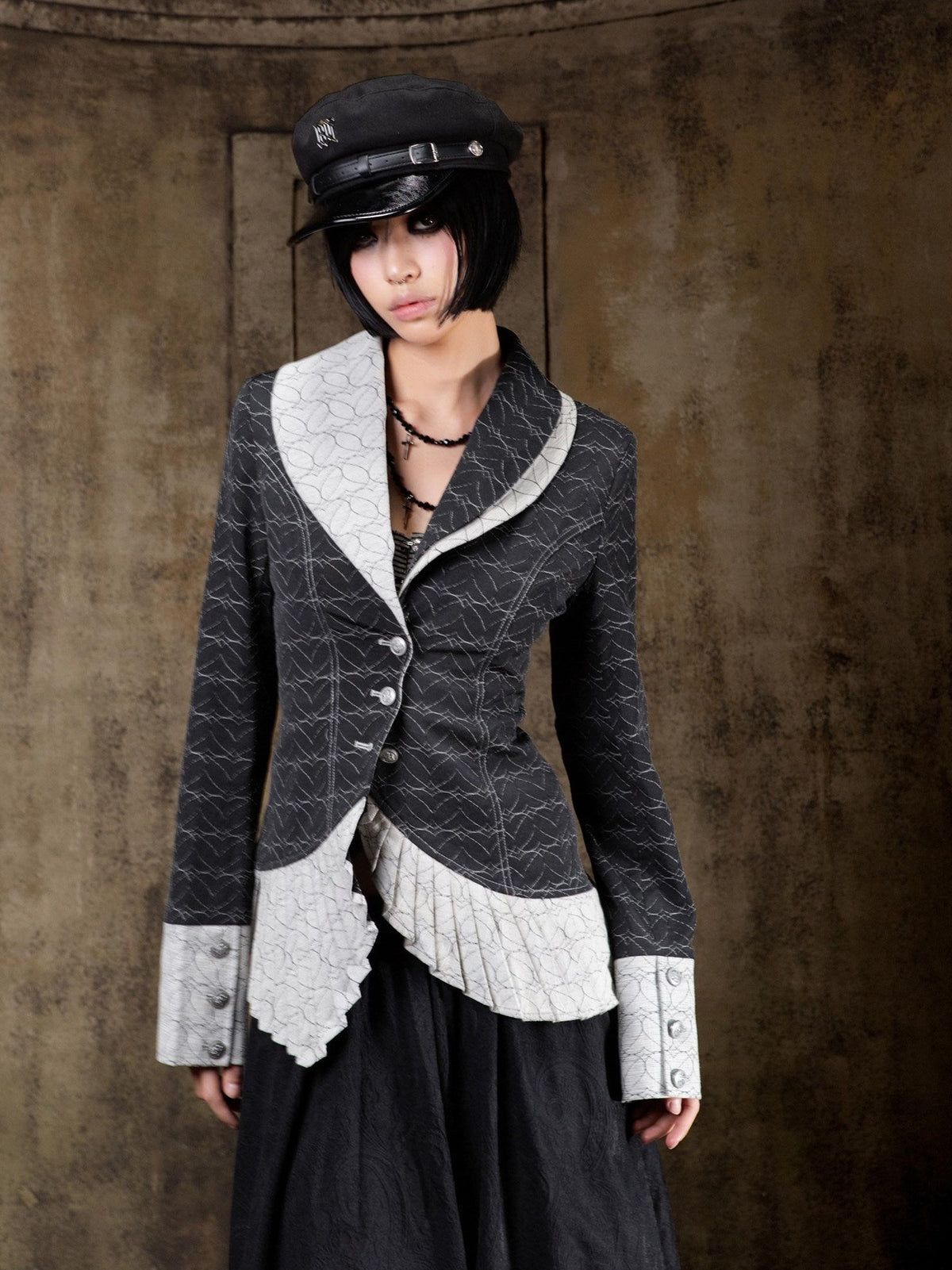 ARIADNAw Lightweight Victorian Asymmetric Everyday Lapel Button Long Sleeve Blouse