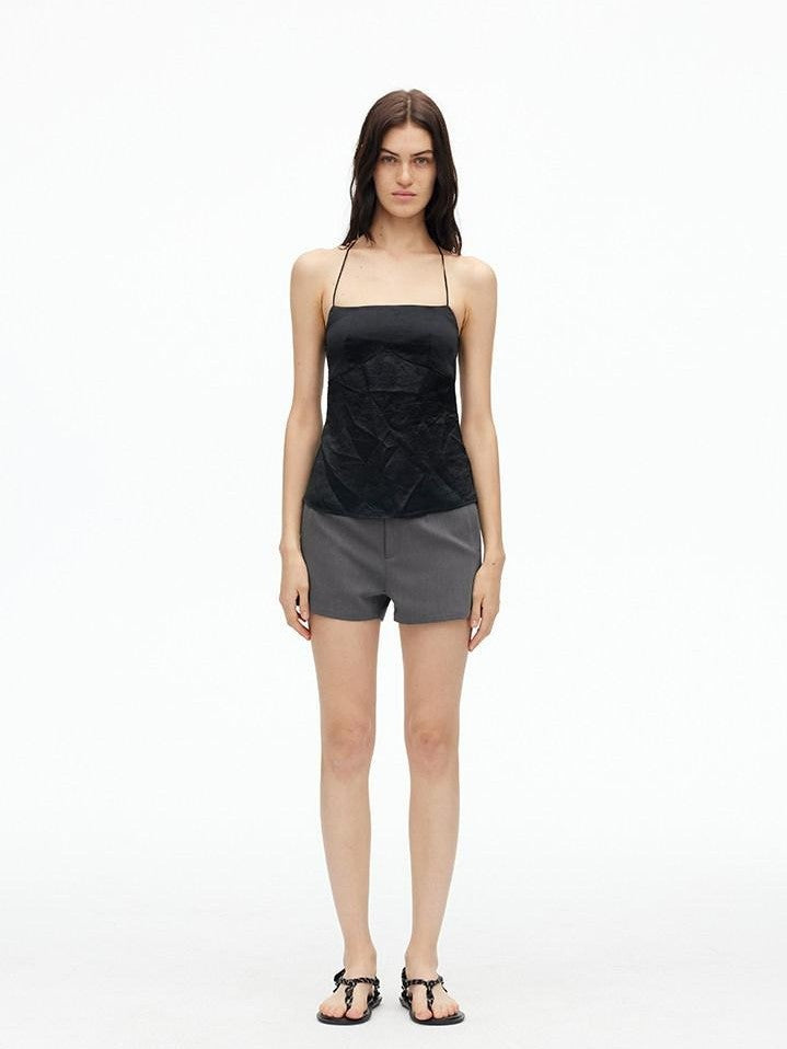 AFTADAWN Matte Micro Crinkle Halter Backless Women&