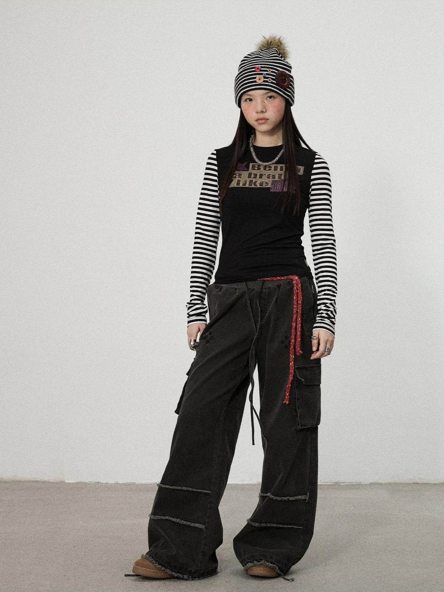 Achihara Being A Brat Like A Child Stripe Long Sleeve Top