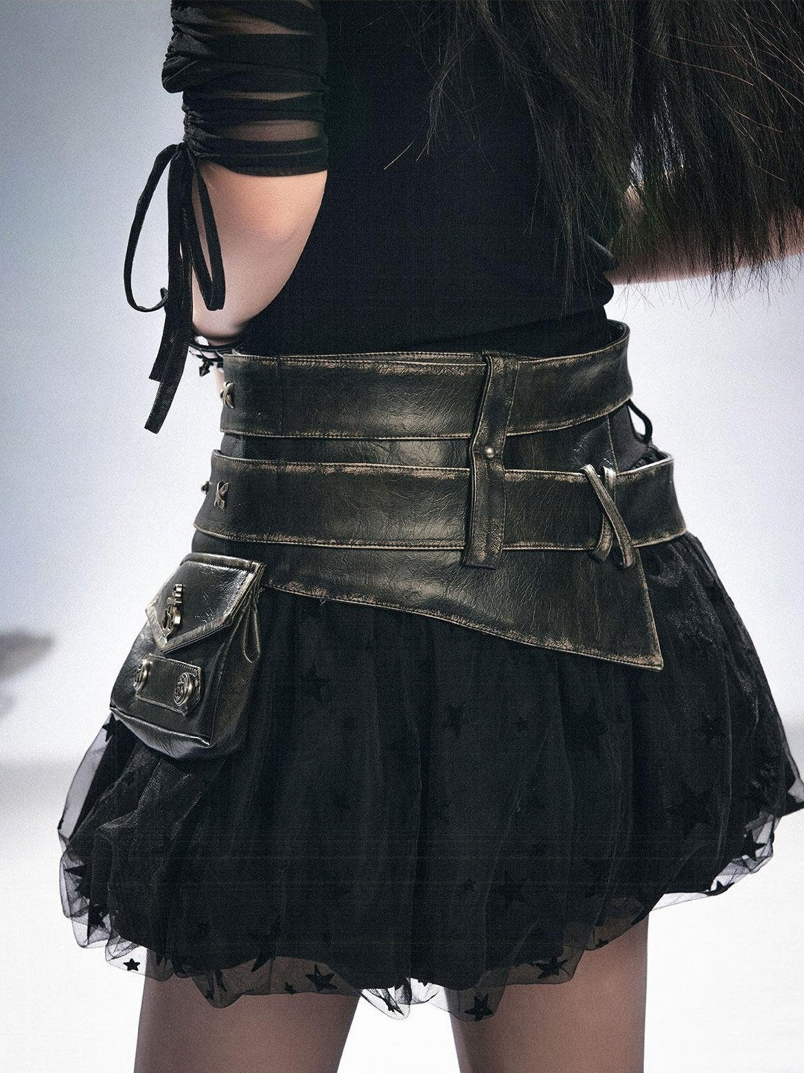 Cest Nous Vintage Metal Filigree Cross Stud Double Waist Women&