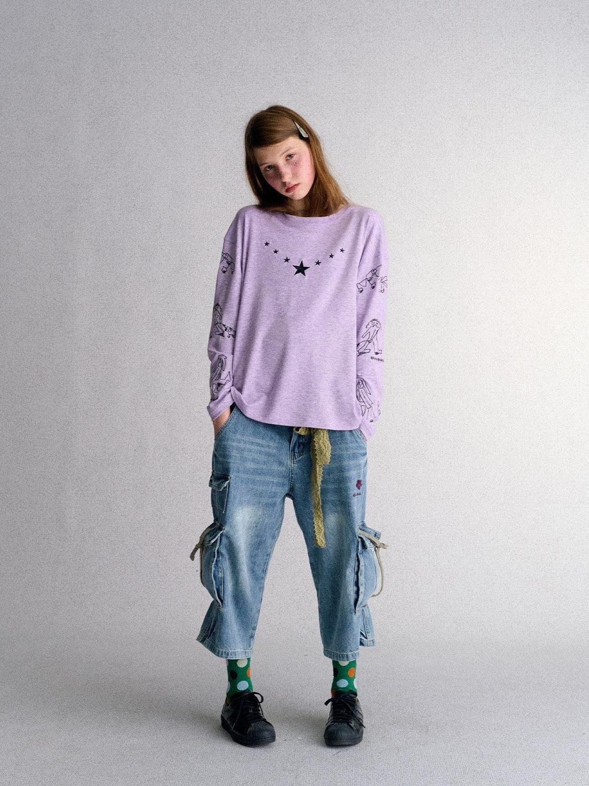 Achihara Star Embroidered Print Loose Fit Women&