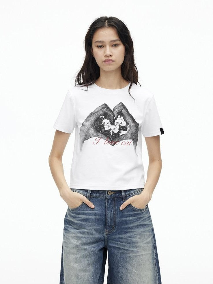 AFTADAWN Creative Printed Crew Neck Slightly Loose Women&