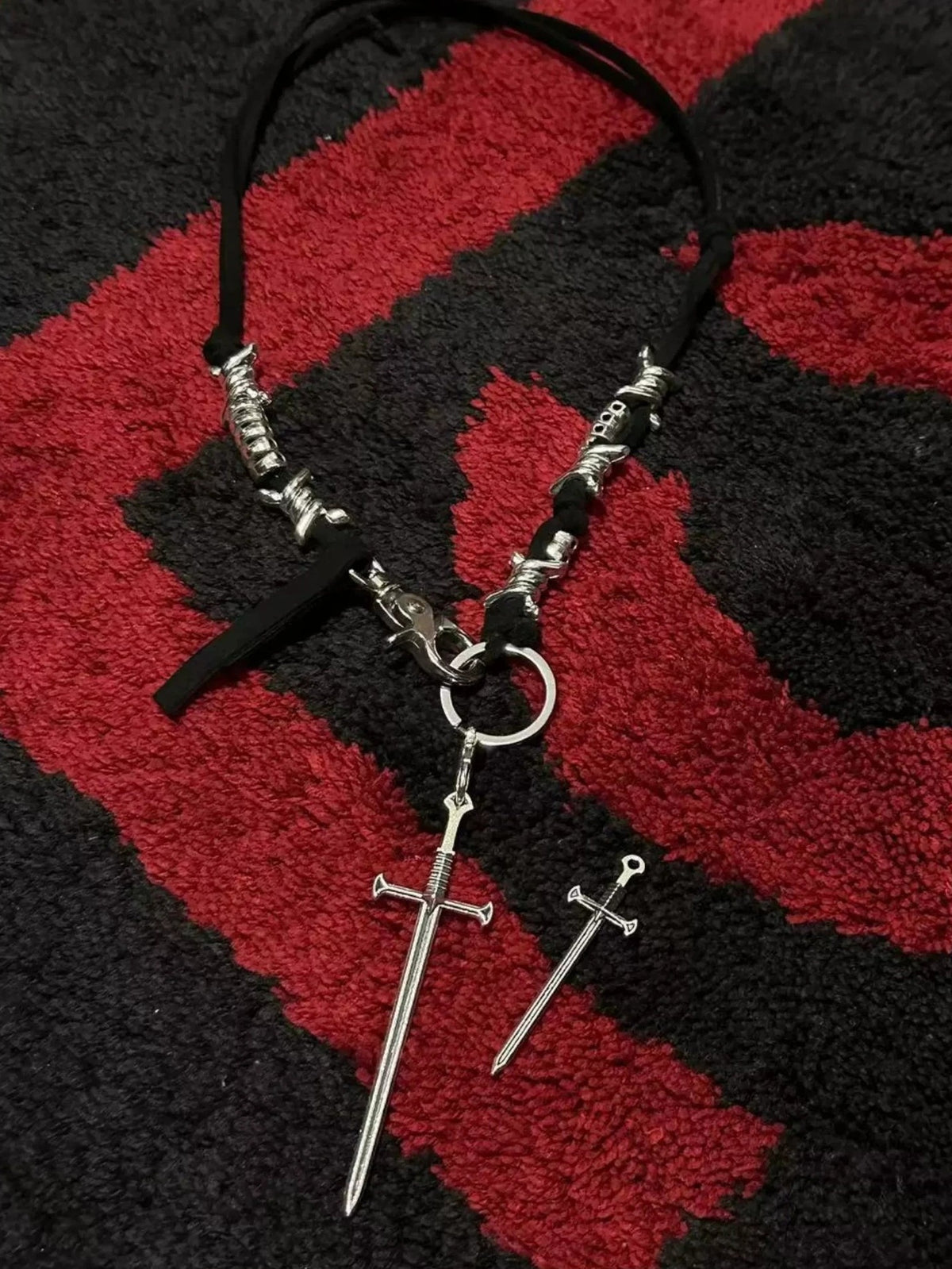 DETW online Handcrafted Long Sword Titanium Steel Pendant With Leather Cord