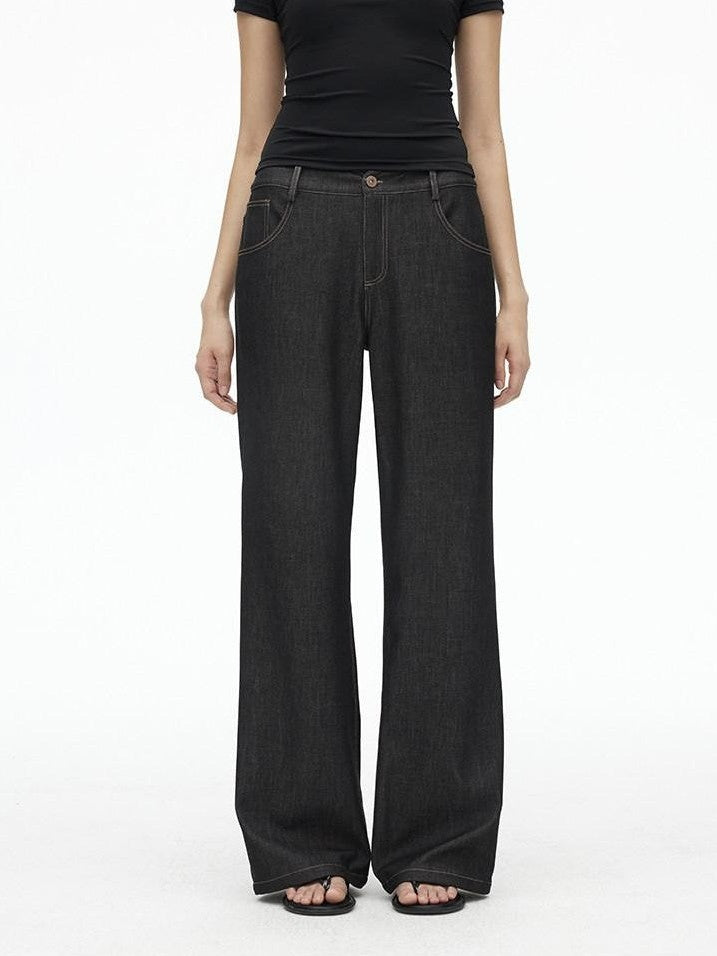 AFTADAWN Faux Denim Back Pocket Embroidery Low Waist Women&