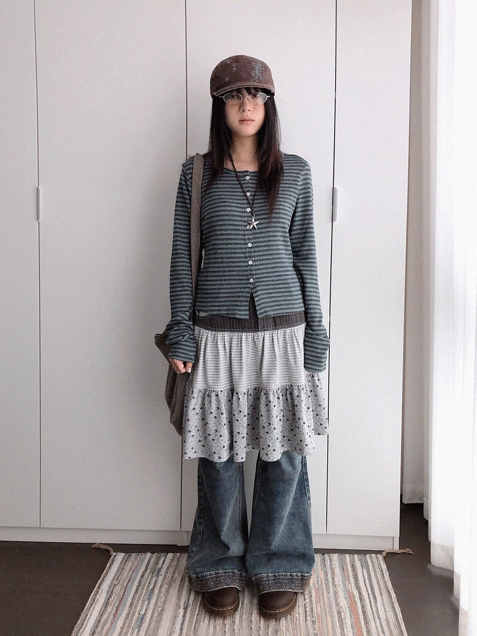 innomoood Variegated Striped Crew Neck Knit Women&