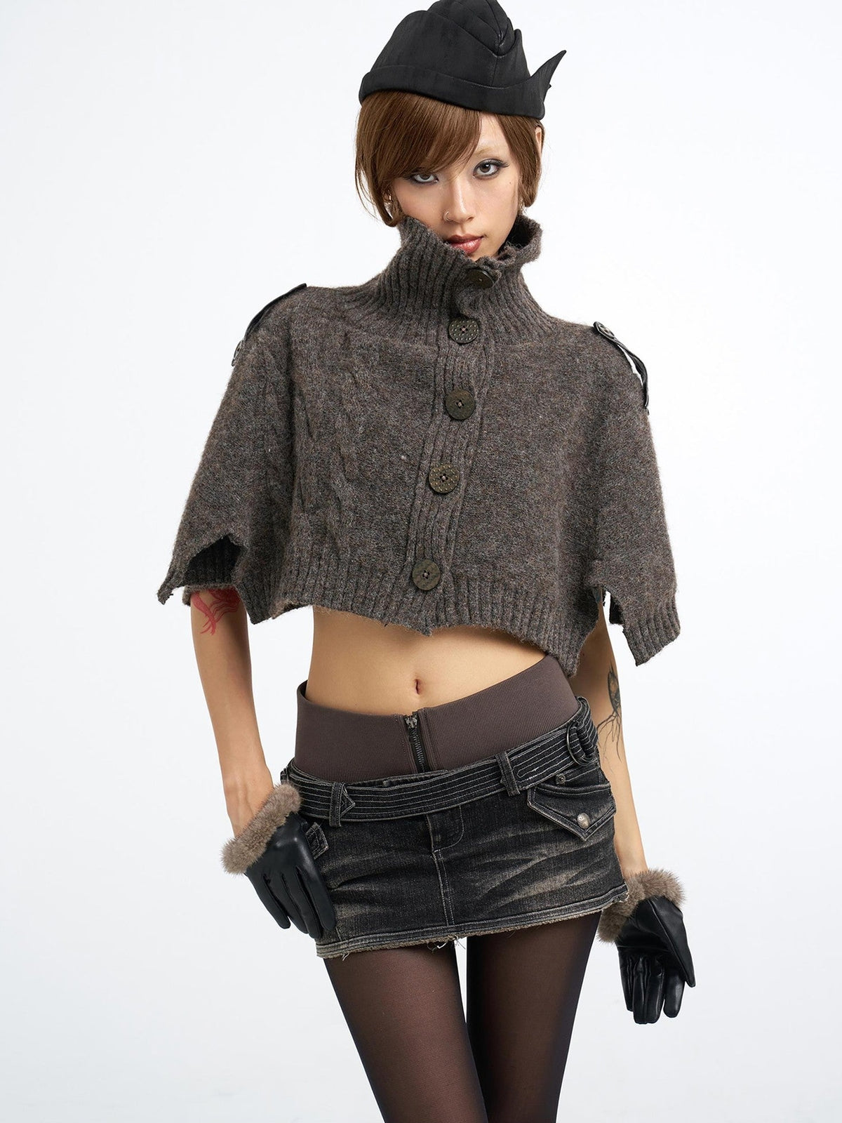 Flowers birds Market Washed Distressed Embroidered Double Waist Women&