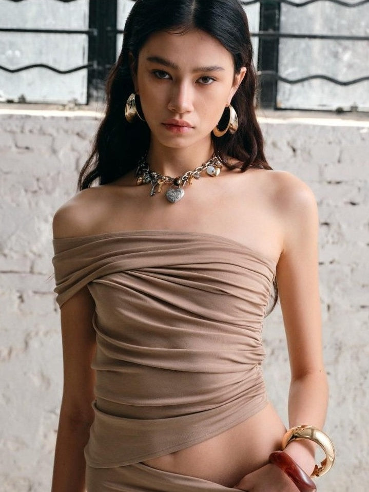 1JINN STUDIO One Shoulder Asymmetric Ruched Multiway Women&
