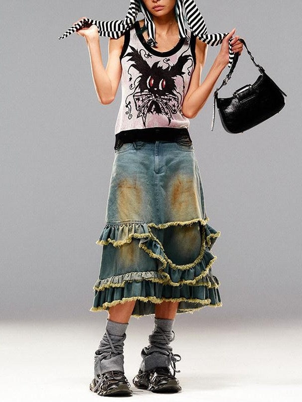 CFIERCE Blue Frayed Ombre Dyed Irregular Women&