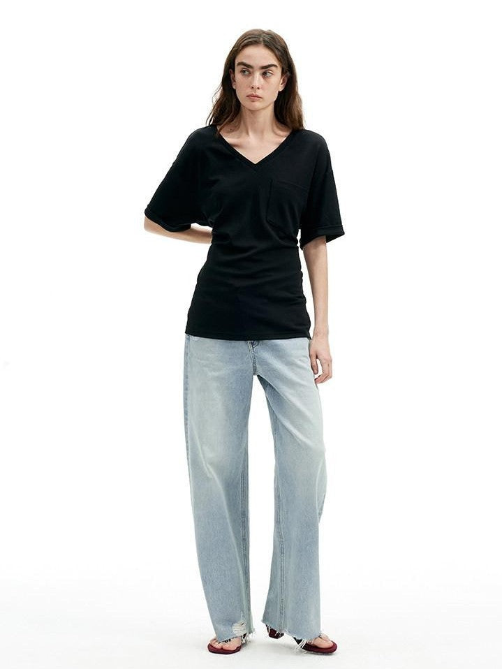 AFTADAWN Light Blue Ripped Slanted Zip Fly Women&