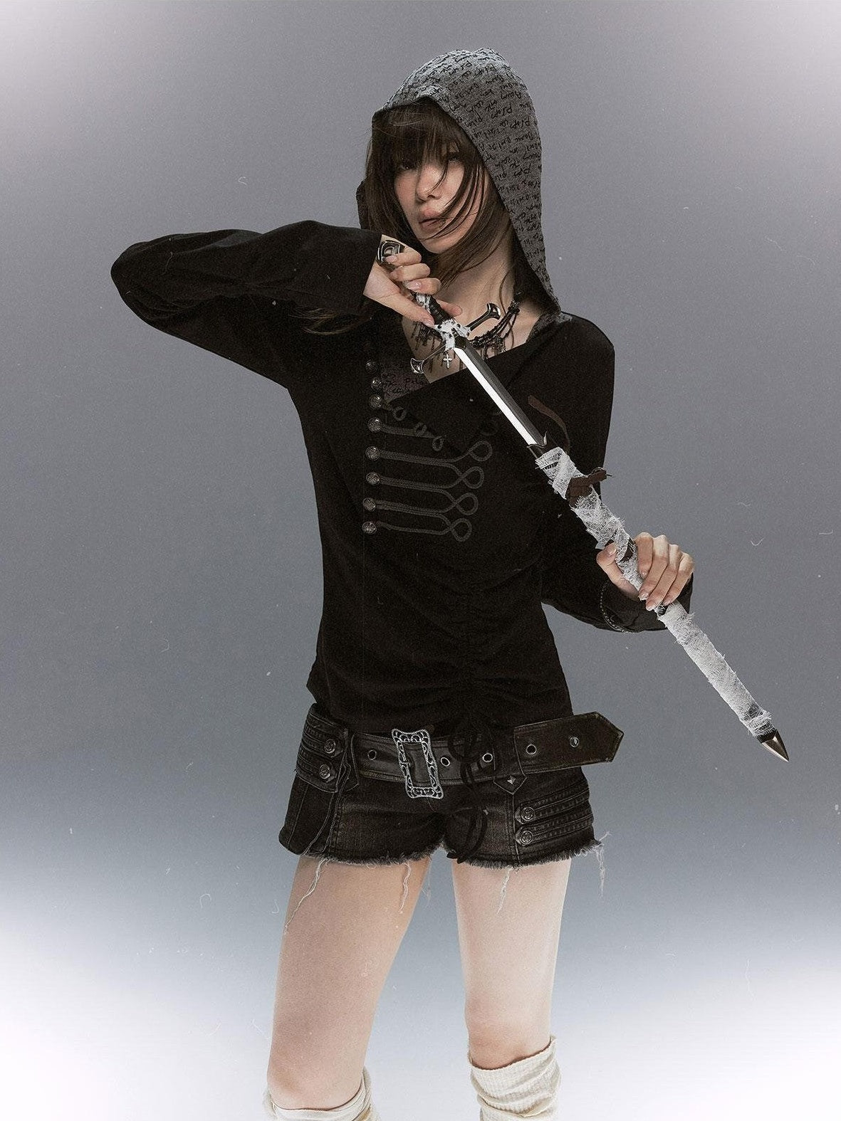 Cest Nous Rope Knot Buckle Lettered Hooded Contrast Women&
