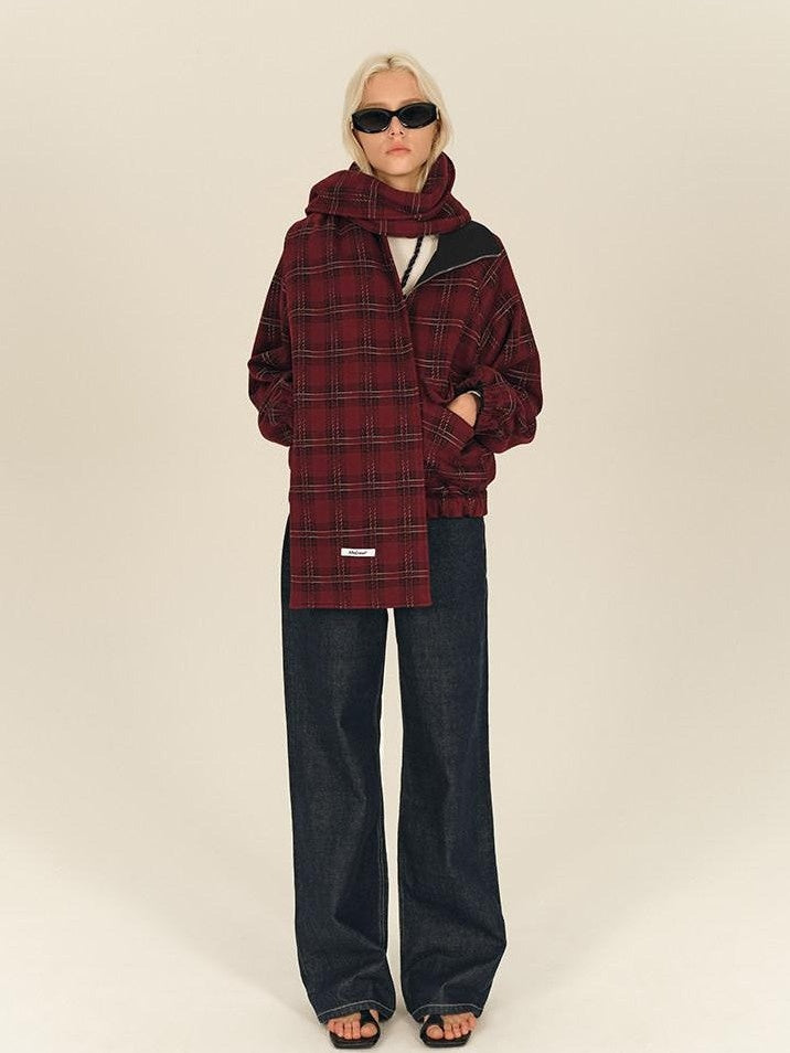AFTADAWN Reversible Red Plaid Boxy Oversized Women&