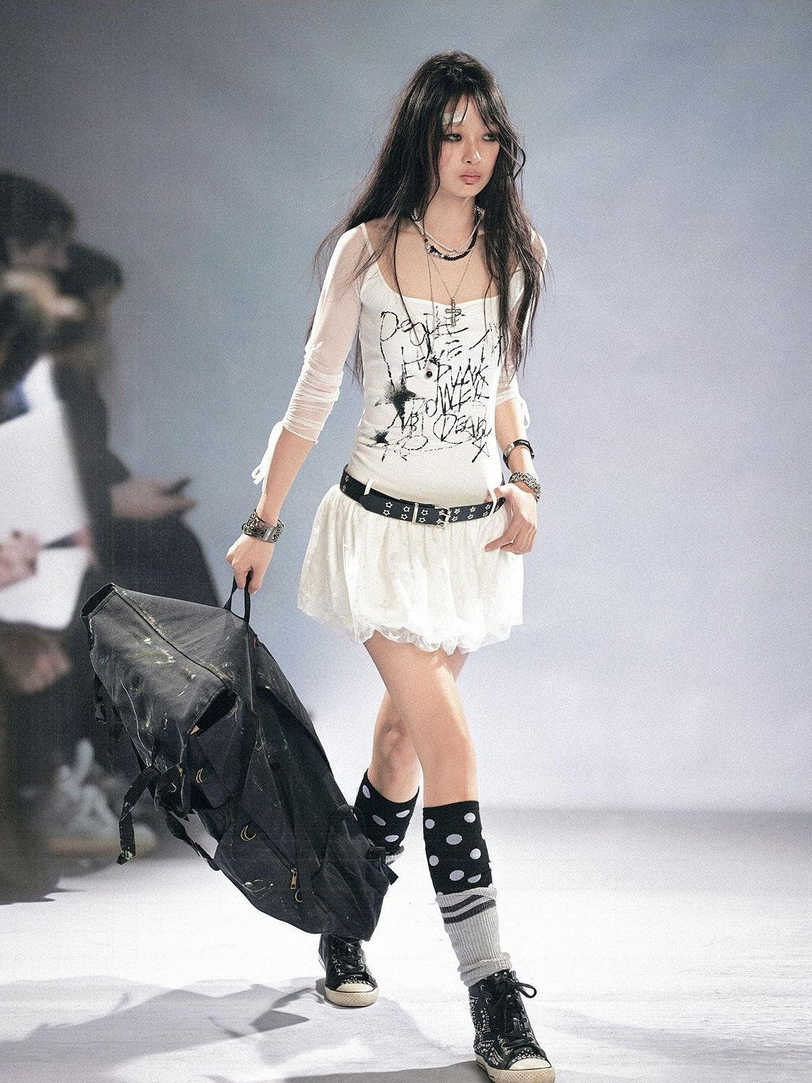 Cest Nous Punk Star Print Raglan Sleeve Puff Women&