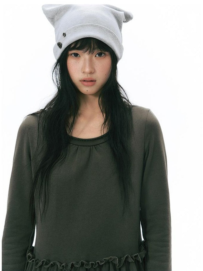 NAPSNAPS Rolled Edge Raw Hem Long Sleeve Round Neck Women&