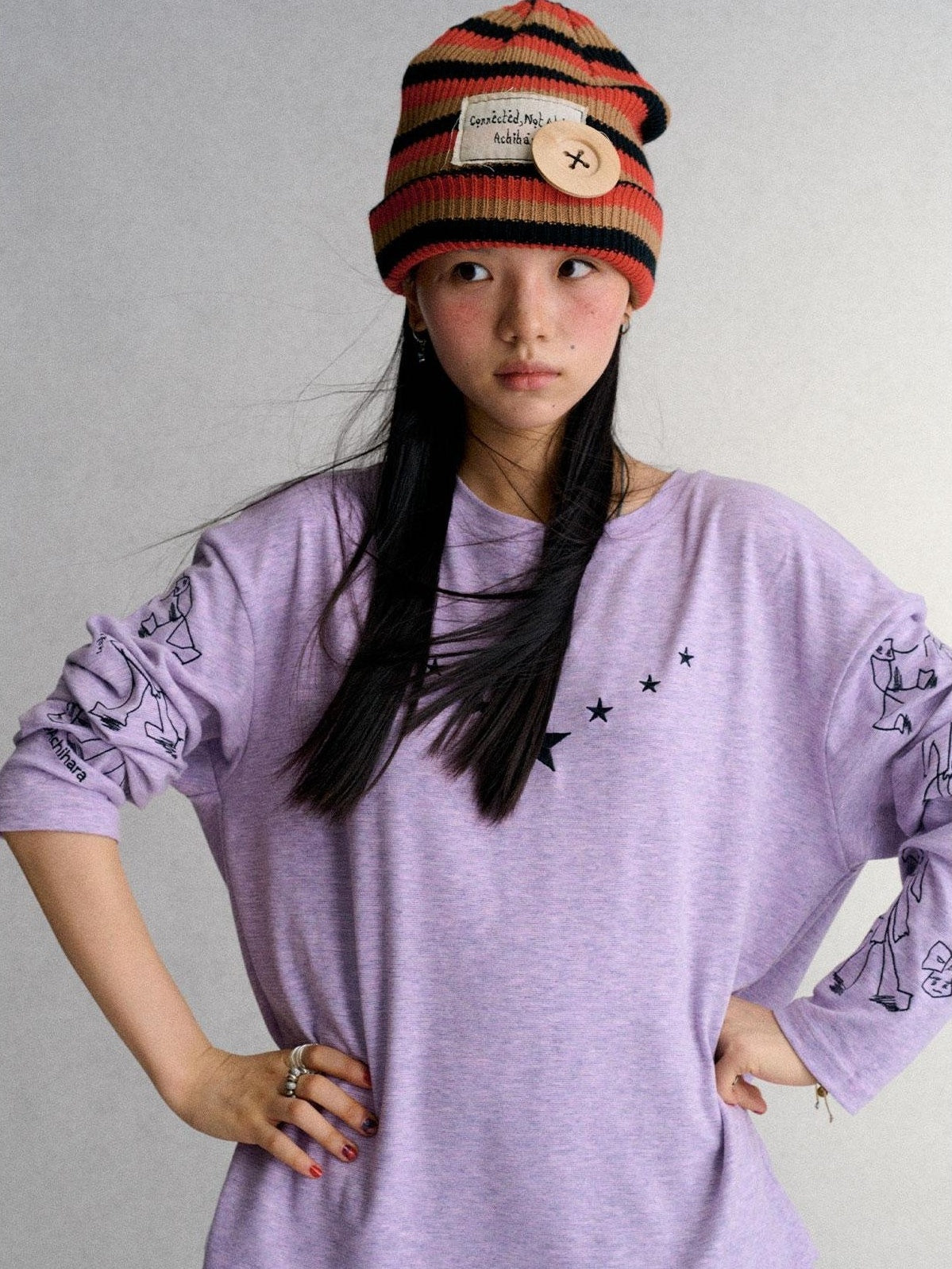 Achihara Star Embroidered Print Loose Fit Women&