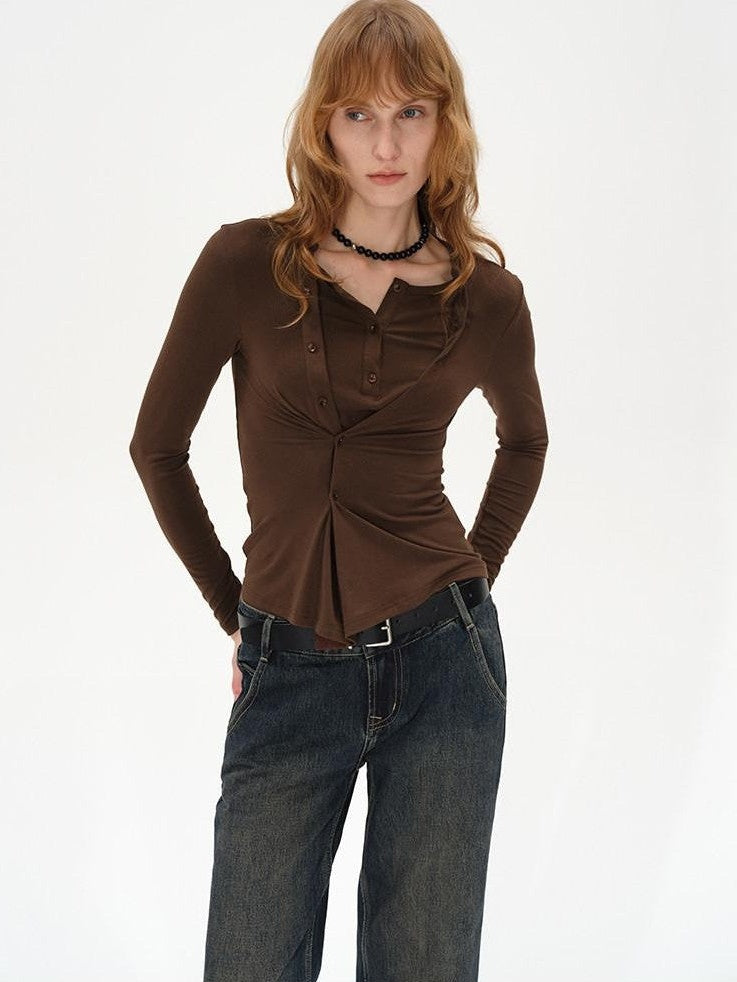 AFTADAWN Irregular Button Placket Faux Layered Women&