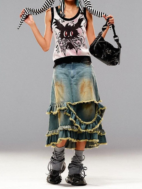 CFIERCE Blue Frayed Ombre Dyed Irregular Women&