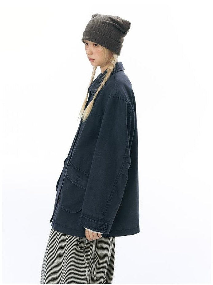 NAPSNAPS Chest Embroidered Vintage Loose Fit Cotton Women&