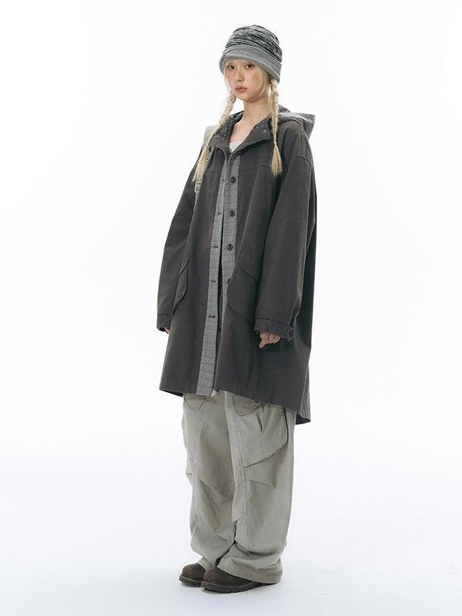 NAPSNAPS Hooded Panelled Loose Cotton Long Sleeve Mid Length Women&