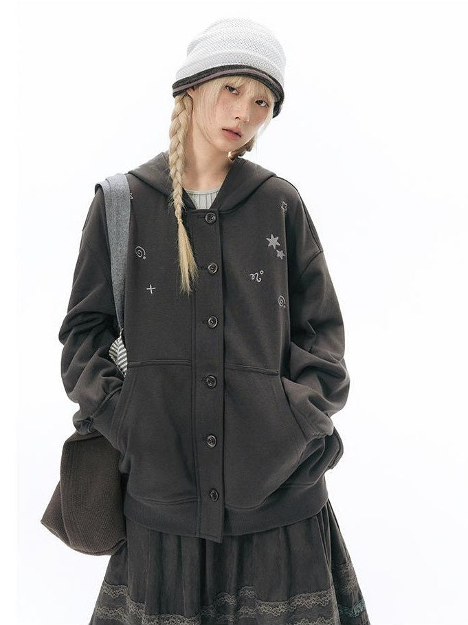 NAPSNAPS Crying Face Embroidered Vintage Button Placket Women&