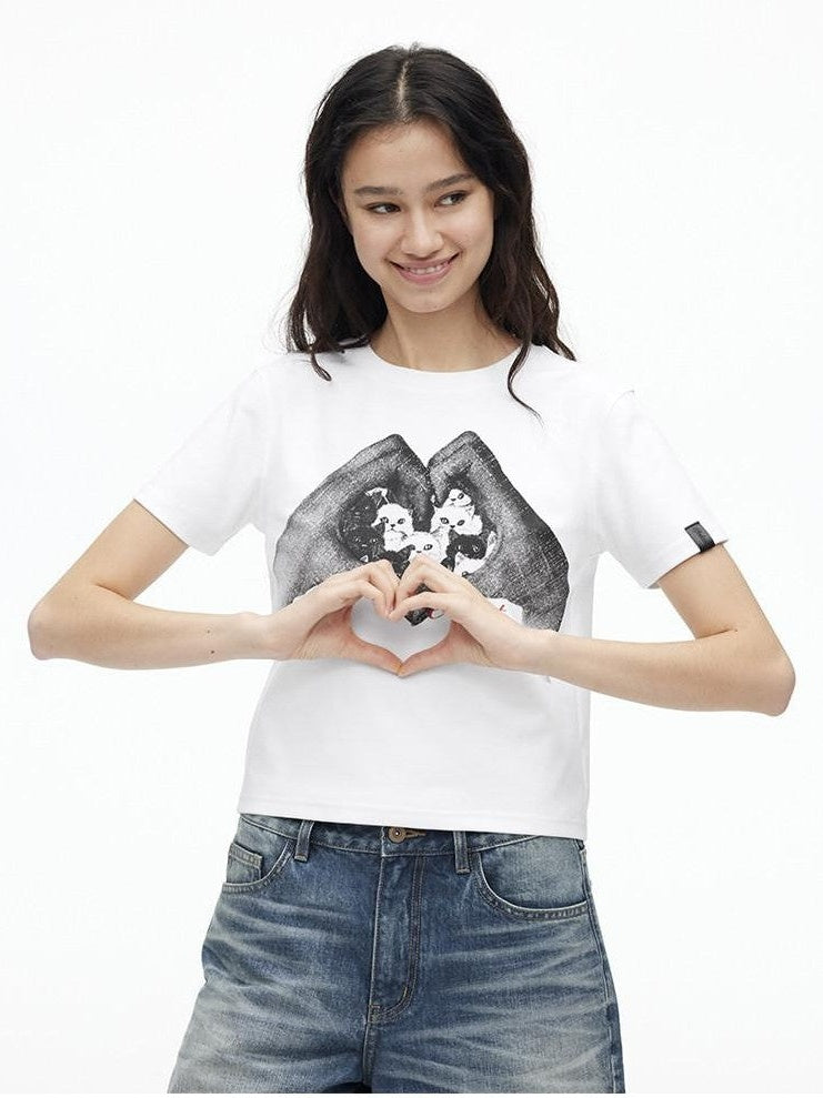 AFTADAWN Creative Printed Crew Neck Slightly Loose Women&
