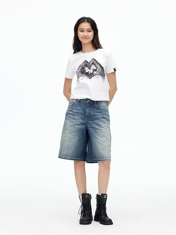 AFTADAWN Deep Blue Vintage Washed Distressed 3d Whisker Women&